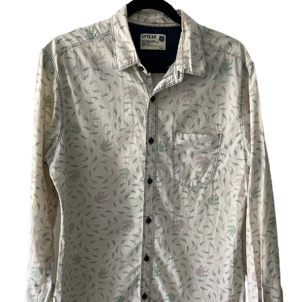 Spykar Ocean Scene Off White Size L Button Up Shirt